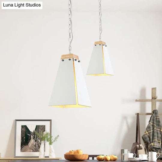 Contemporary Pyramid Pendant Light: Sleek Black/White Metal Ceiling Fixture | Adjustable Chain