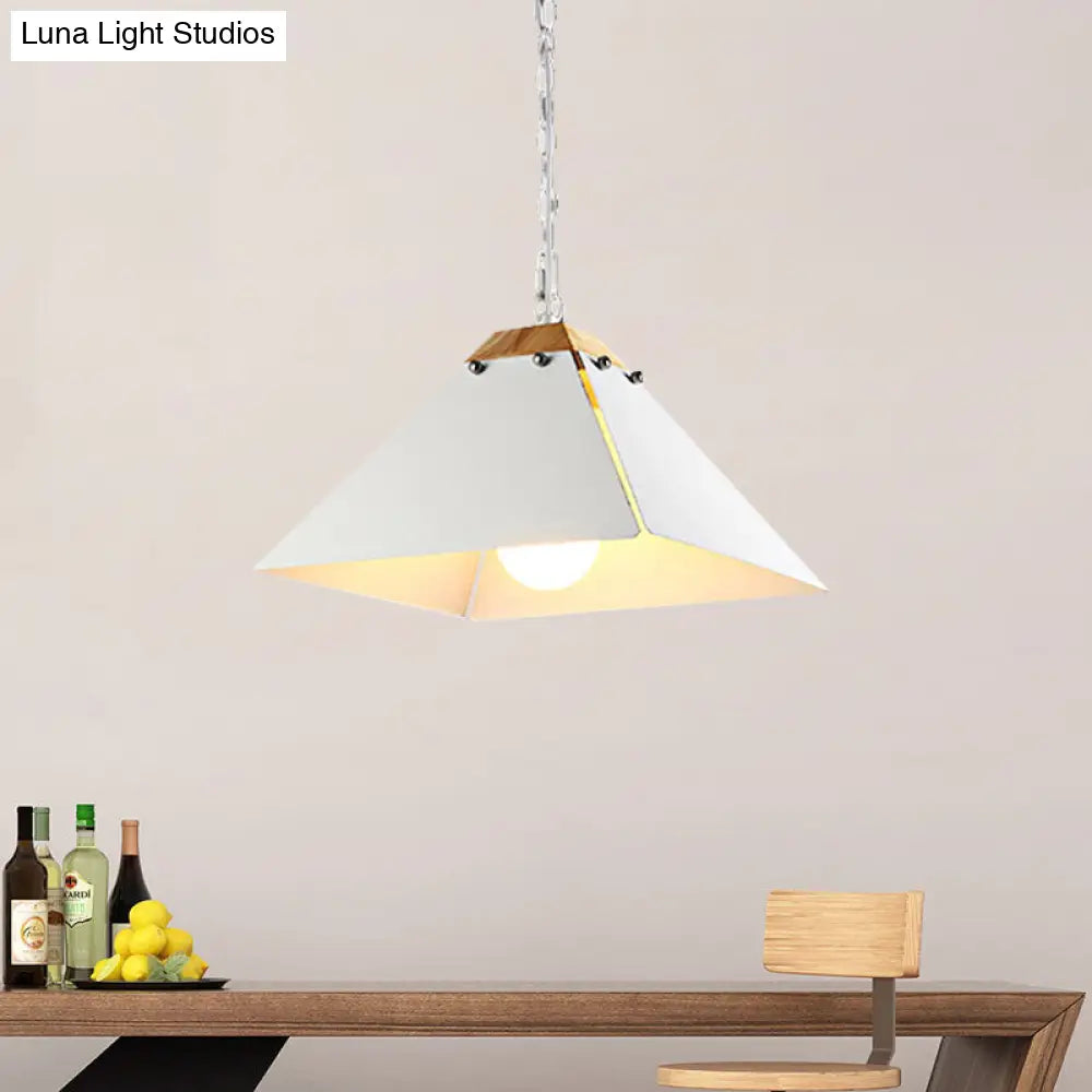 Contemporary Pyramid Pendant Light: Sleek Black/White Metal Ceiling Fixture | Adjustable Chain White