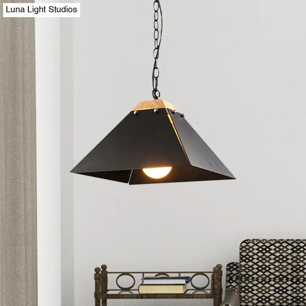 Contemporary Pyramid Pendant Light: Sleek Black/White Metal Ceiling Fixture | Adjustable Chain Black