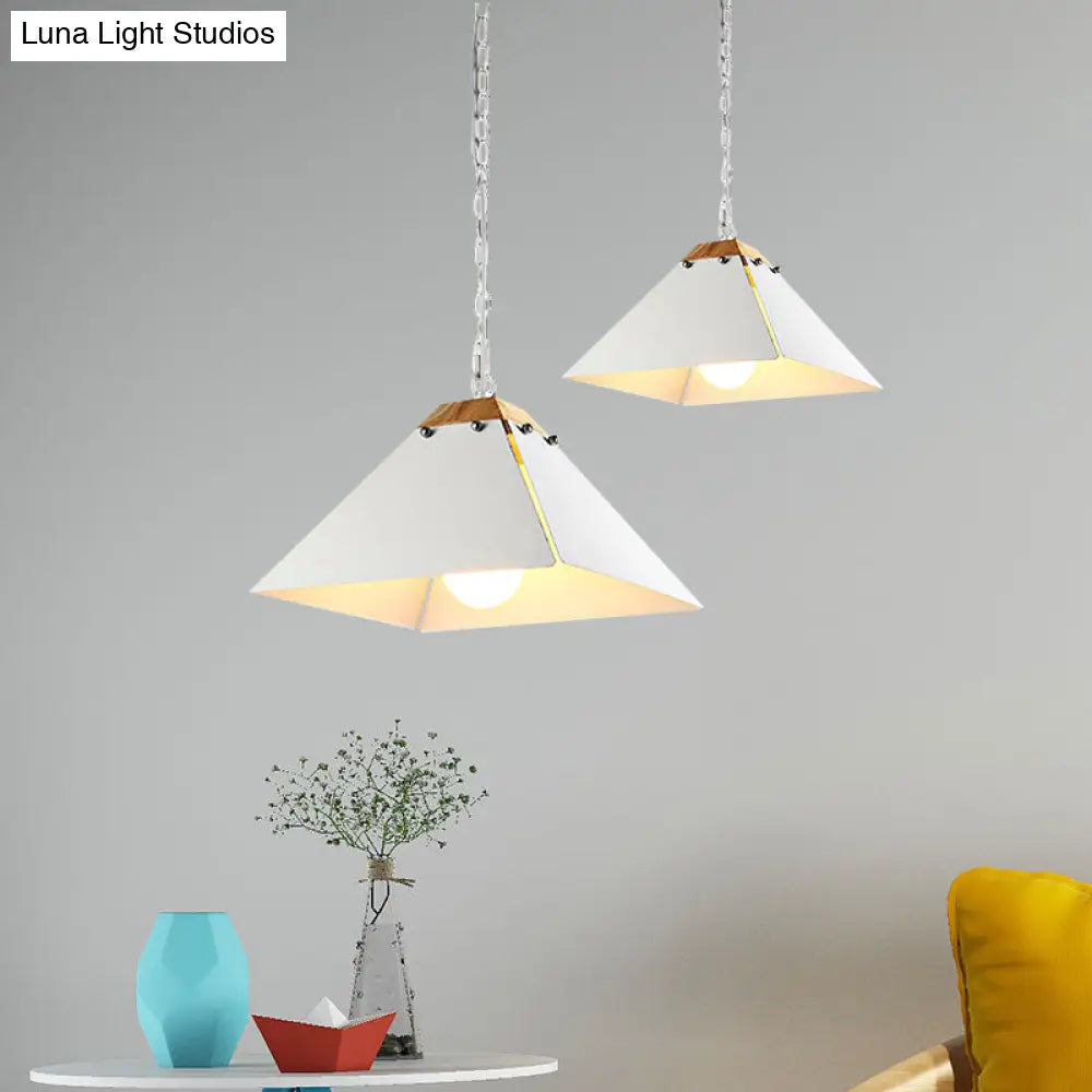 Contemporary Pyramid Pendant Light: Sleek Black/White Metal Ceiling Fixture | Adjustable Chain