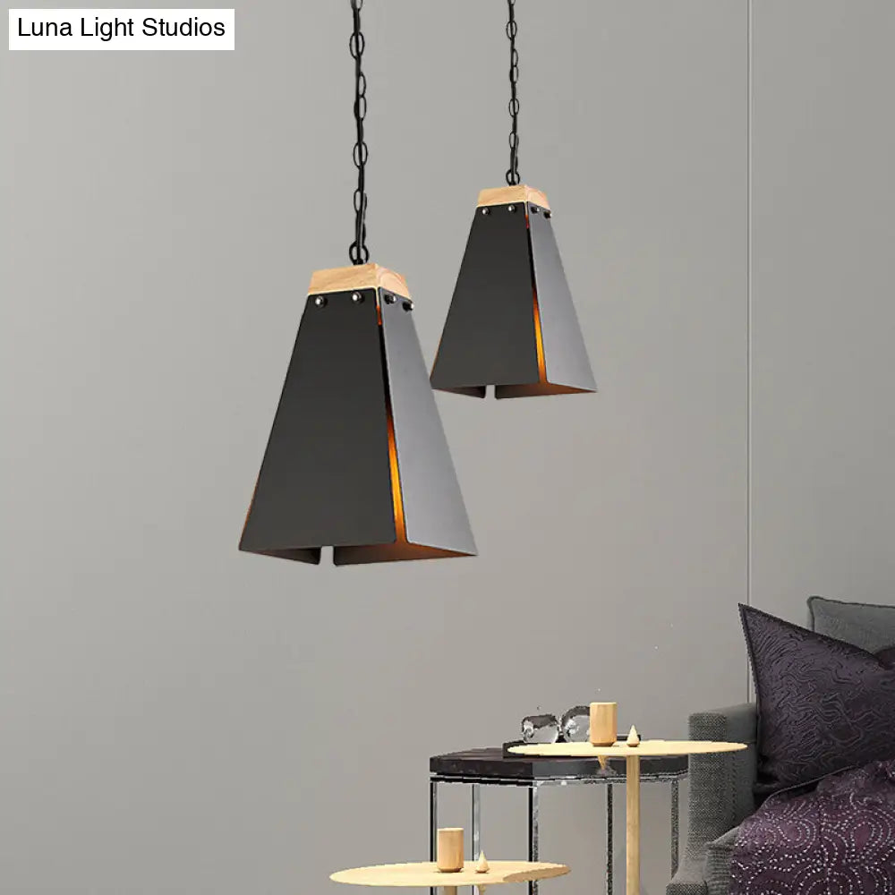 Contemporary Pyramid Pendant Light: Sleek Black/White Metal Ceiling Fixture | Adjustable Chain