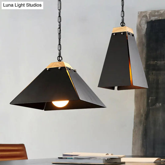 Contemporary Pyramid Pendant Light: Sleek Black/White Metal Ceiling Fixture | Adjustable Chain Black