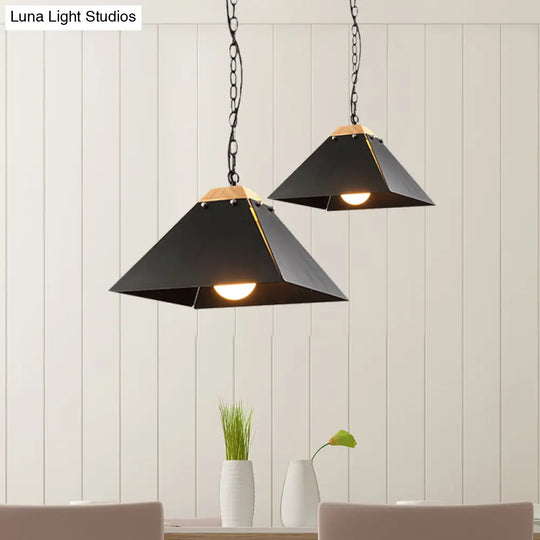 Contemporary Black/White Metal Pyramid Pendant Light - Adjustable Chain Ideal For Ceilings