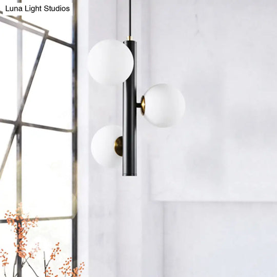 Contemporary Black/White Plumb Chandelier - Frosted Glass 3 Heads Ideal For Dining Table