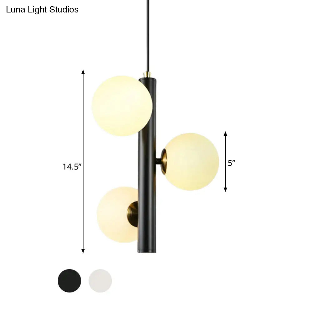 Contemporary Black/White Plumb Chandelier - Frosted Glass 3 Heads Ideal For Dining Table