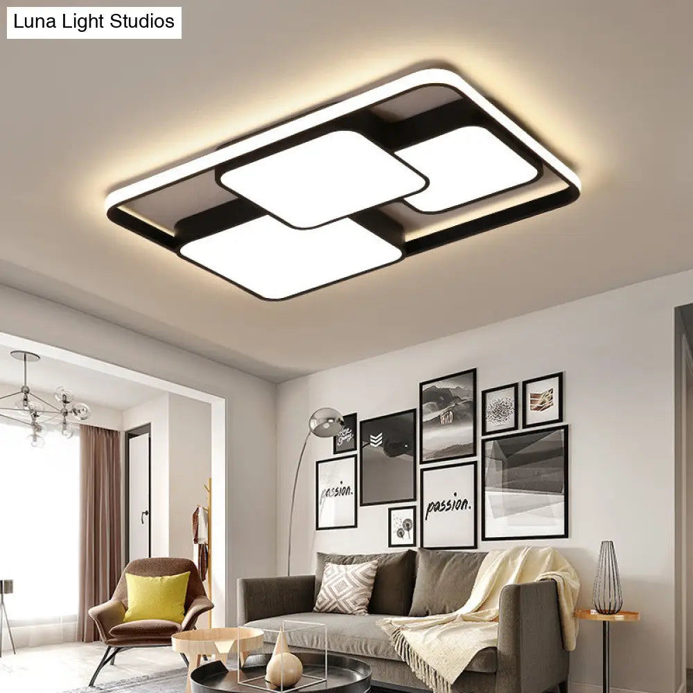 Contemporary Black/White Rectangle Flush Ceiling Light - Led Acrylic Flushmount For Cafes