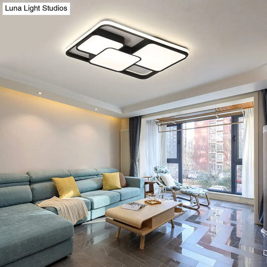 Contemporary Black/White Rectangle Flush Ceiling Light - Led Acrylic Flushmount For Cafes Black /