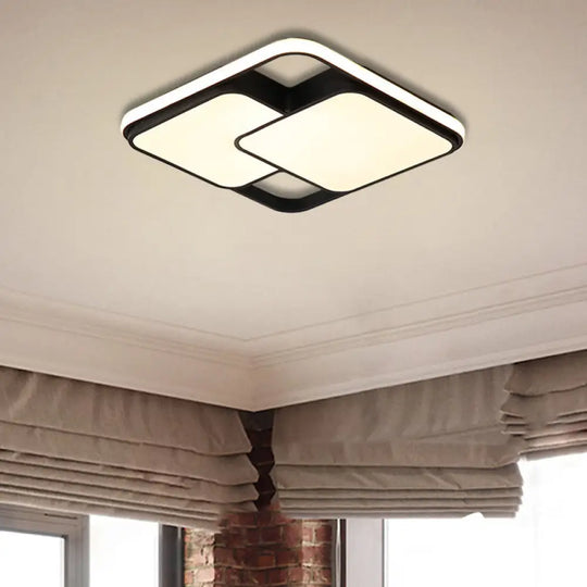 Contemporary Black/White Rectangle Flush Ceiling Light - Led Acrylic Flushmount For Cafes Black /