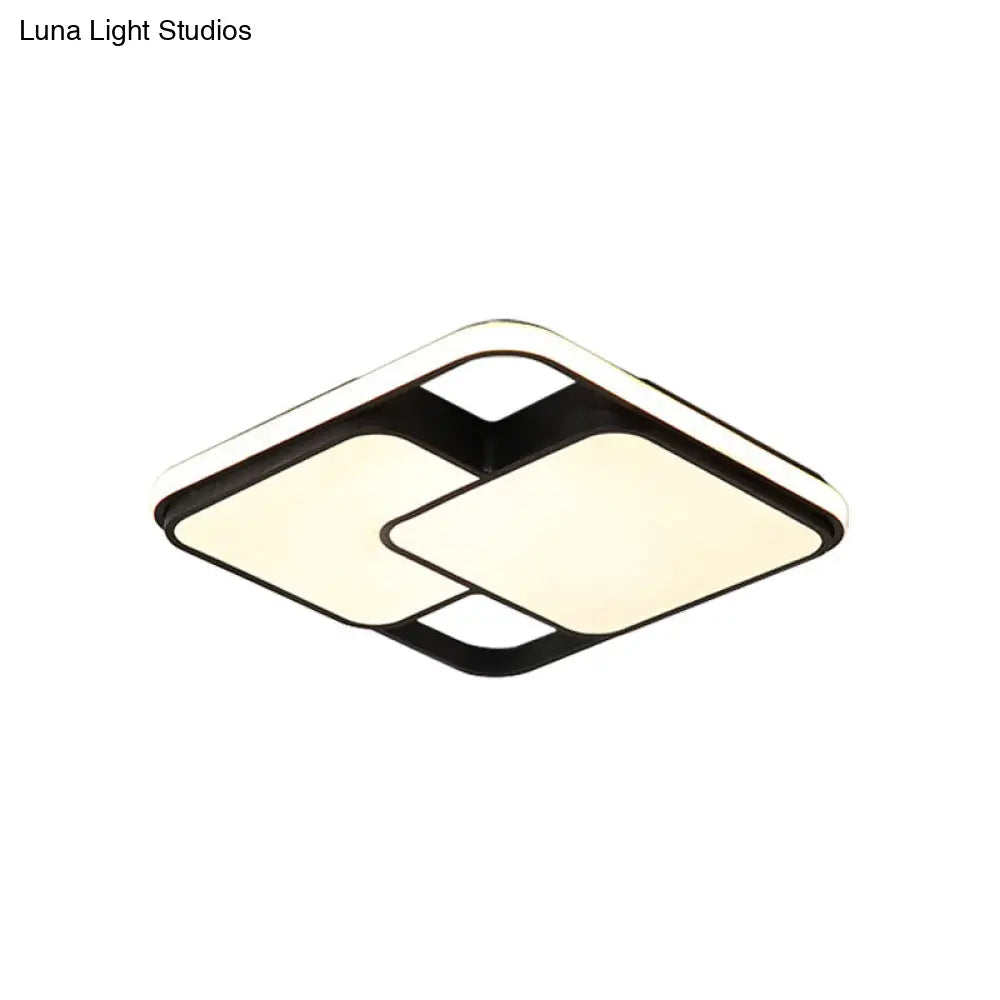 Contemporary Black/White Rectangle Flush Ceiling Light - Led Acrylic Flushmount For Cafes