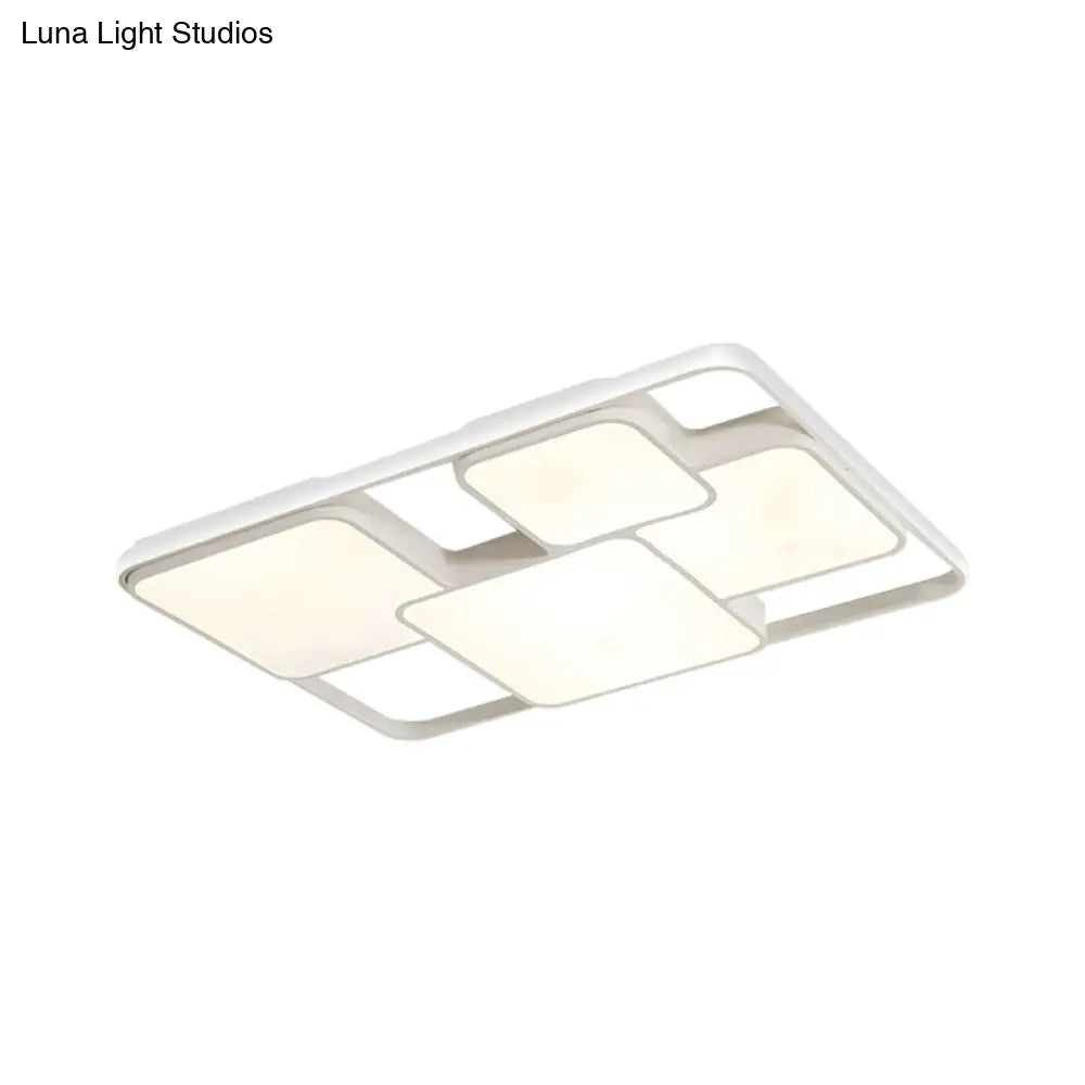 Contemporary Black/White Rectangle Flush Ceiling Light - Led Acrylic Flushmount For Cafes