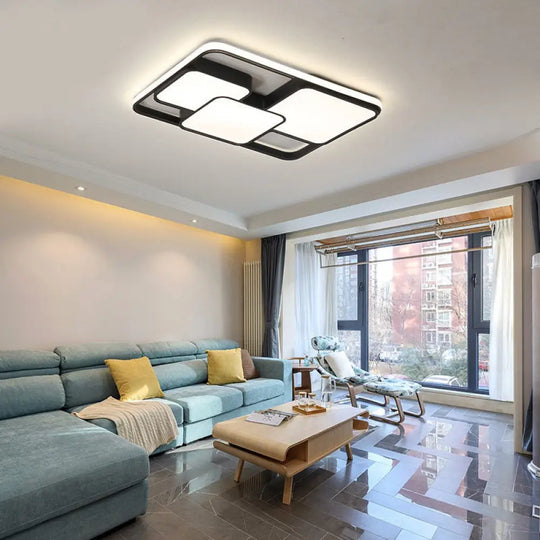 Contemporary Black/White Rectangle Flush Ceiling Light - Led Acrylic Flushmount For Cafes Black /