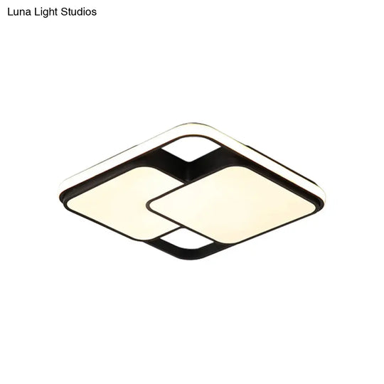 Contemporary Black/White Rectangle Flush Ceiling Light - Led Acrylic Flushmount For Cafes