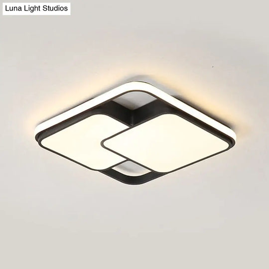 Contemporary Black/White Rectangle Flush Ceiling Light - Led Acrylic Flushmount For Cafes