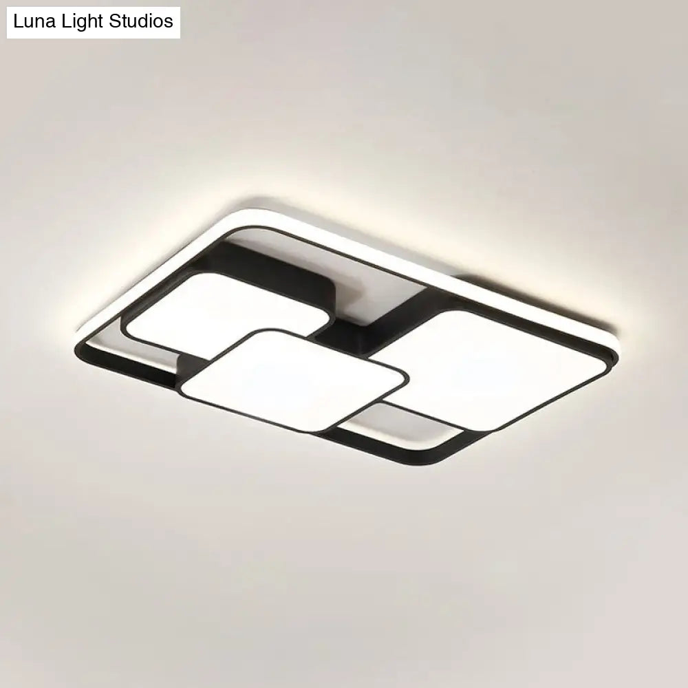 Contemporary Black/White Rectangle Flush Ceiling Light - Led Acrylic Flushmount For Cafes