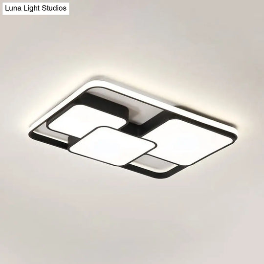 Contemporary Black/White Rectangle Flush Ceiling Light - Led Acrylic Flushmount For Cafes