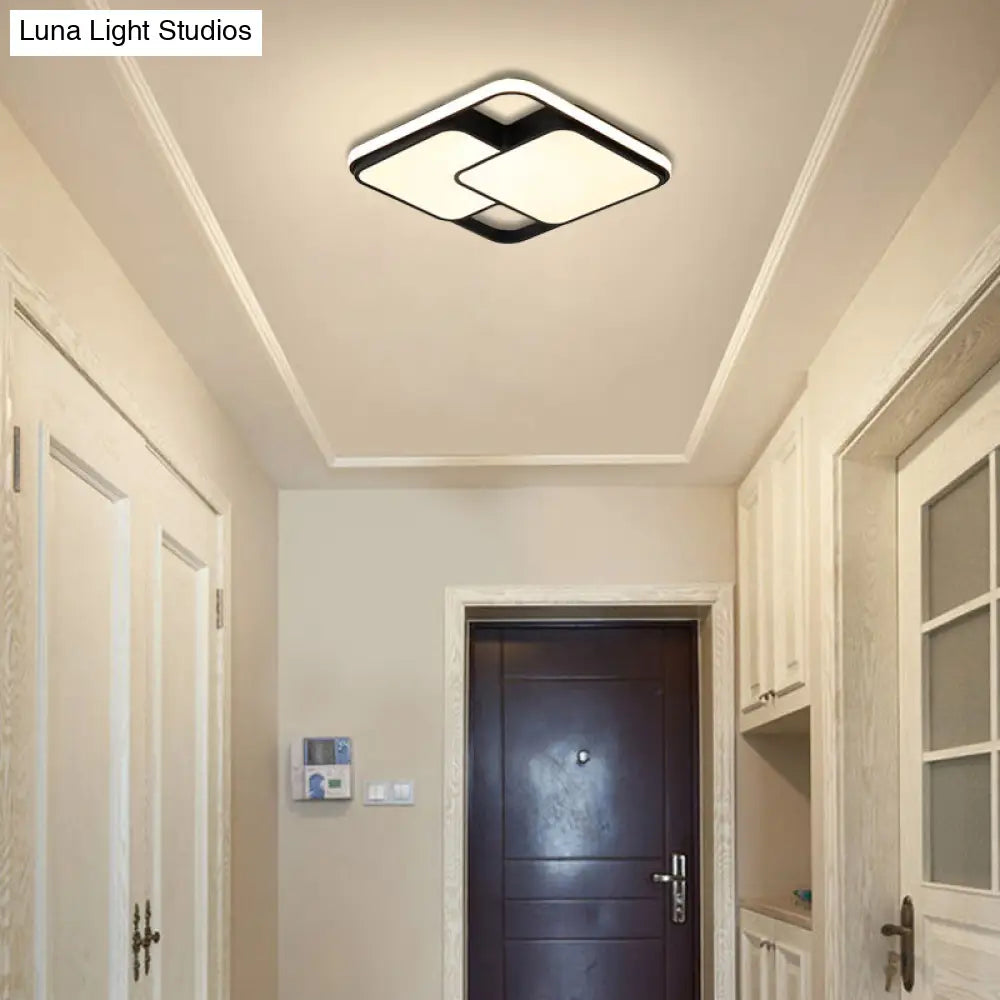 Contemporary Black/White Rectangle Flush Ceiling Light - Led Acrylic Flushmount For Cafes