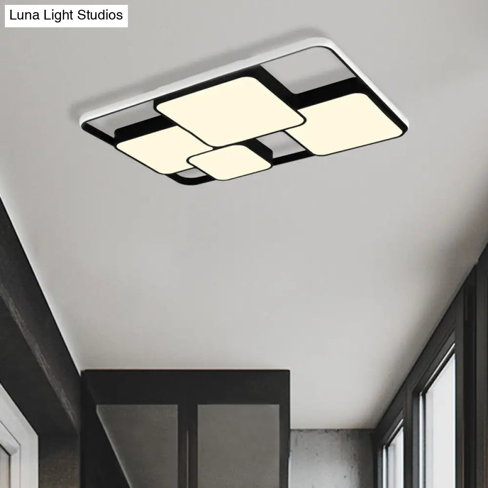 Contemporary Black/White Rectangle Flush Ceiling Light - Led Acrylic Flushmount For Cafes