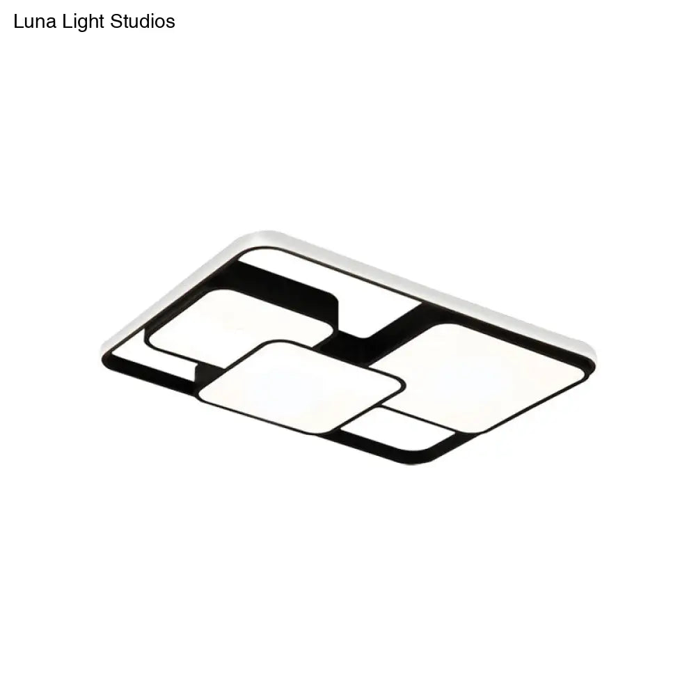 Contemporary Black/White Rectangle Flush Ceiling Light - Led Acrylic Flushmount For Cafes