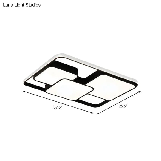 Contemporary Black/White Rectangle Flush Ceiling Light - Led Acrylic Flushmount For Cafes