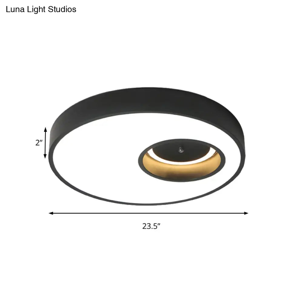 Contemporary Black/White Round Ceiling Flush Light 18’/23.5’ Wide - Led Acrylic Lighting For