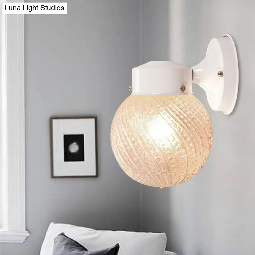 Contemporary Black/White Sconce Light With Globe Lattice Glass Shade - 1 Passage Wall Lighting