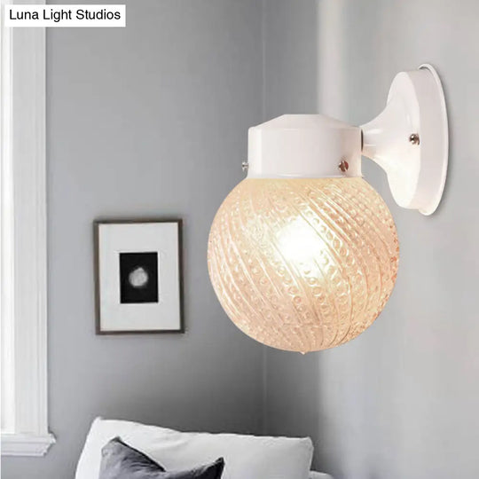 Contemporary Black/White Sconce Light With Globe Lattice Glass Shade - 1 Passage Wall Lighting