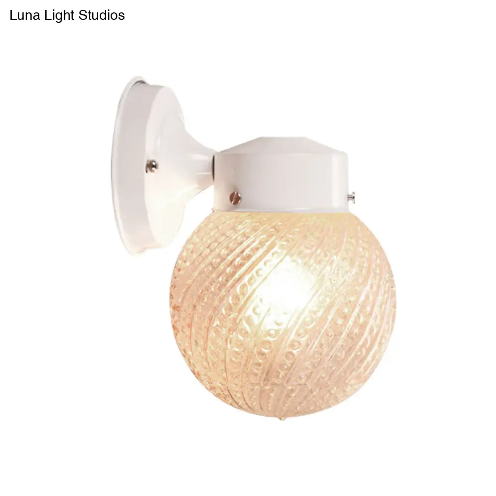 Contemporary Black/White Sconce Light With Globe Lattice Glass Shade - 1 Passage Wall Lighting