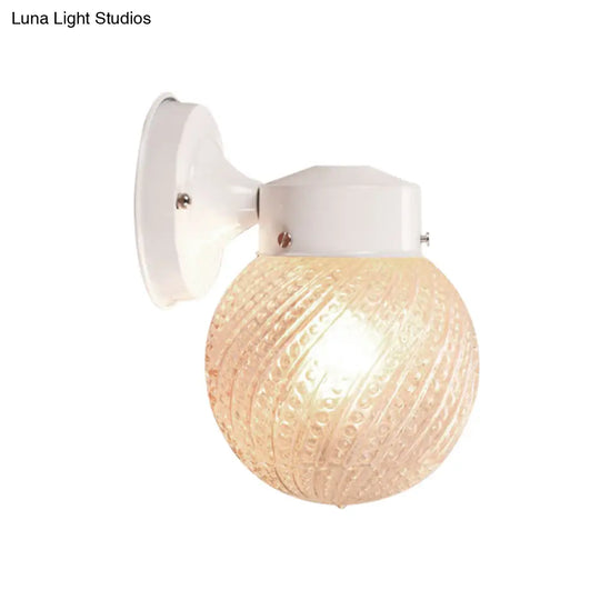 Contemporary Black/White Sconce Light With Globe Lattice Glass Shade - 1 Passage Wall Lighting