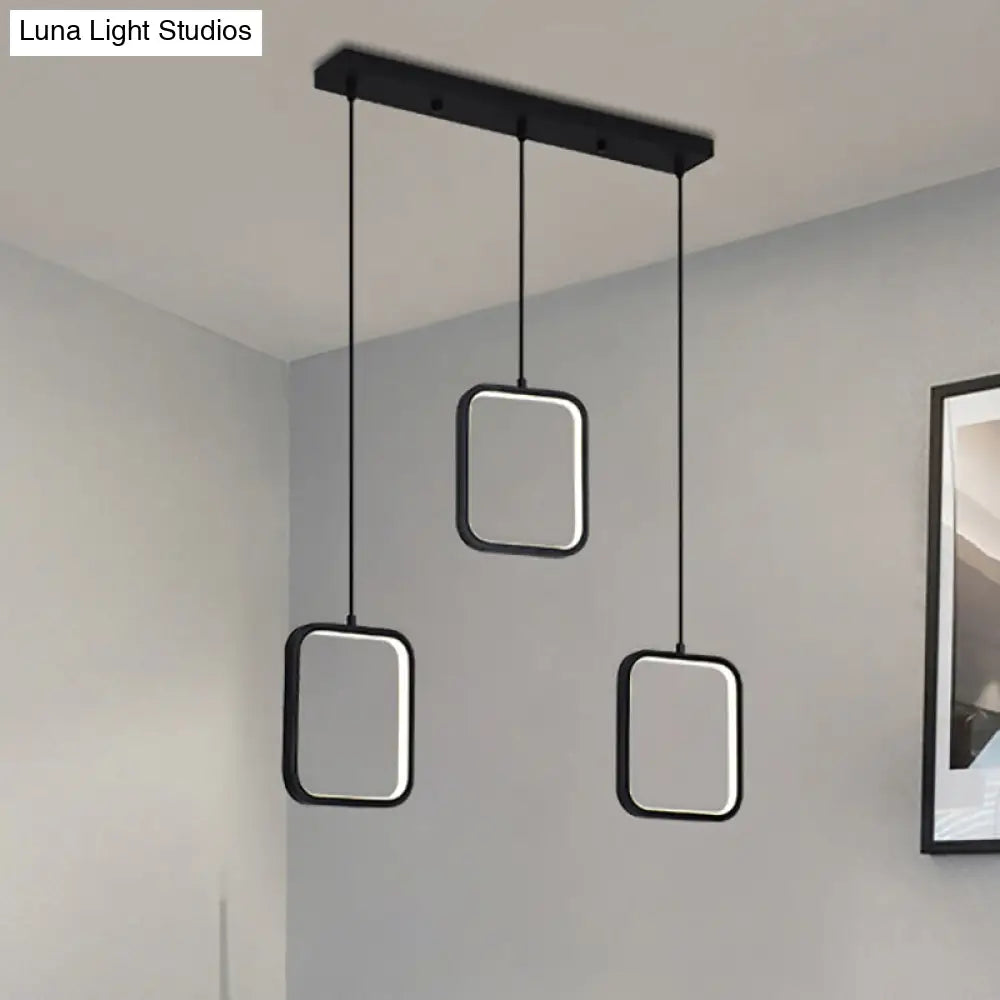 Contemporary Led Acrylic Ceiling Light Fixture - Black/White Square Drop Pendant In Warm/White Black