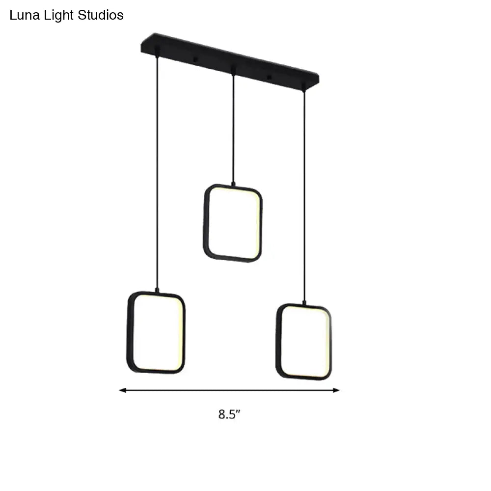 Contemporary Led Acrylic Ceiling Light Fixture - Black/White Square Drop Pendant In Warm/White