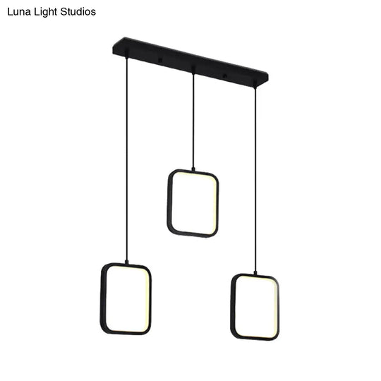 Contemporary Led Acrylic Ceiling Light Fixture - Black/White Square Drop Pendant In Warm/White