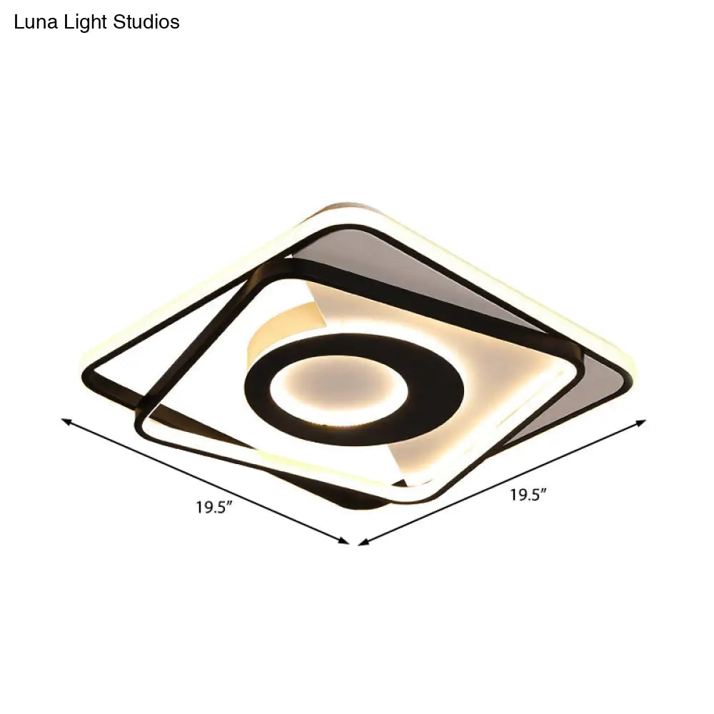 Contemporary Black/White Square Flushmount Led Ceiling Light For Bedroom - Sizes: 16’ 19.5’ 23.5