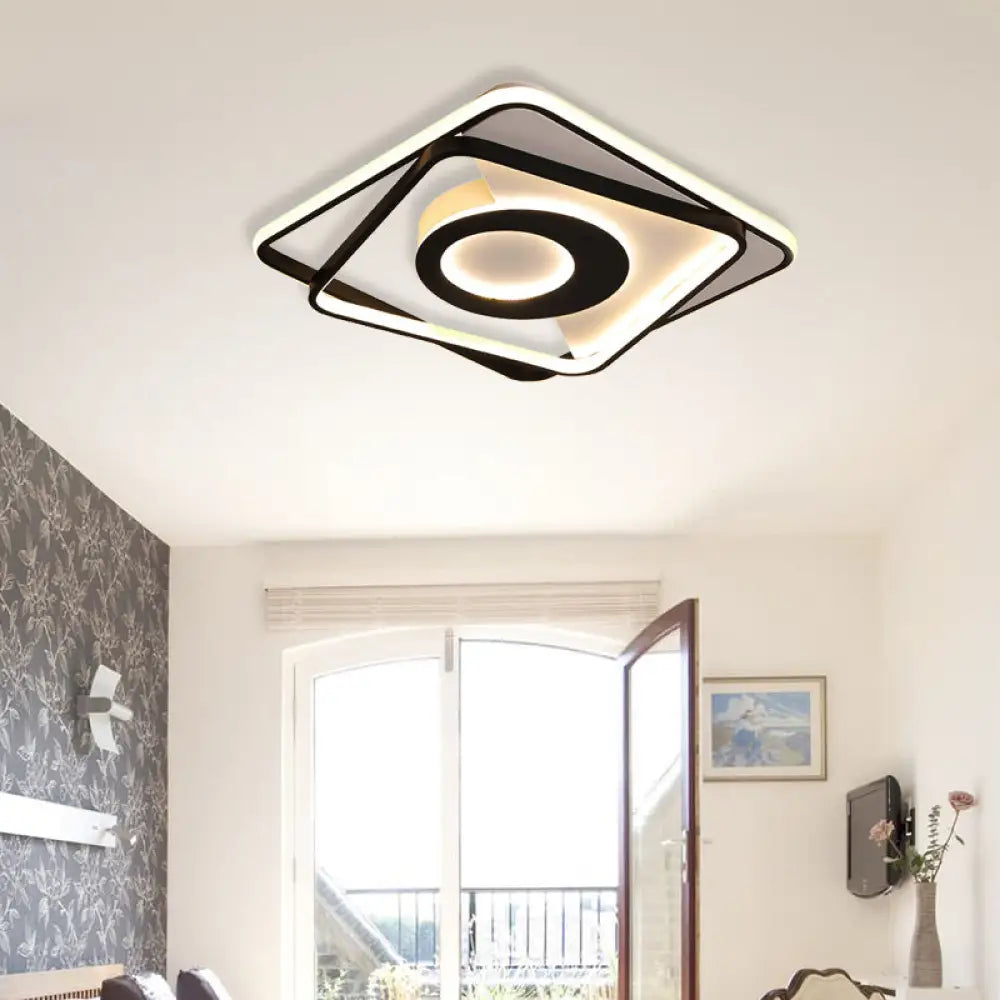 Contemporary Black/White Square Flushmount Led Ceiling Light For Bedroom - Sizes: 16’ 19.5’