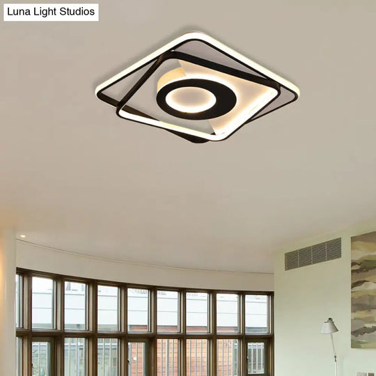 Contemporary Black/White Square Flushmount Led Ceiling Light For Bedroom - Sizes: 16 19.5 23.5