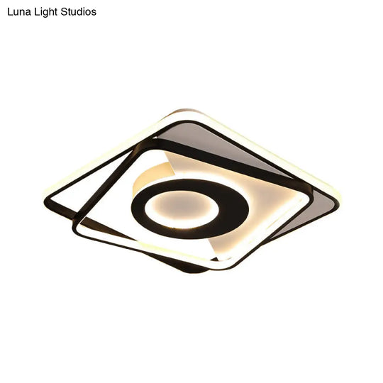 Contemporary Black/White Square Flushmount Led Ceiling Light For Bedroom - Sizes: 16 19.5 23.5