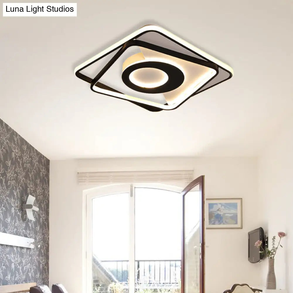 Contemporary Black/White Square Flushmount Led Ceiling Light For Bedroom - Sizes: 16 19.5 23.5 White