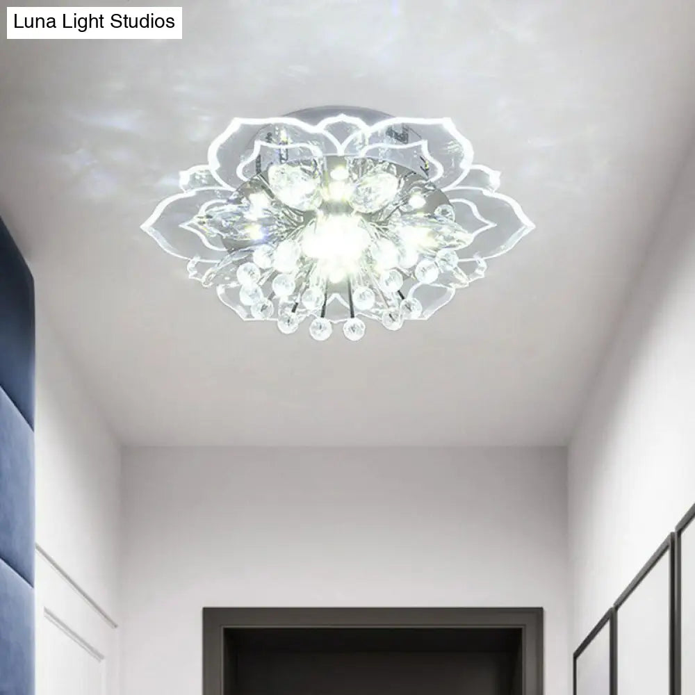 Contemporary Blossom Crystal Flush Ceiling Light - Clear Led Mount Fixture