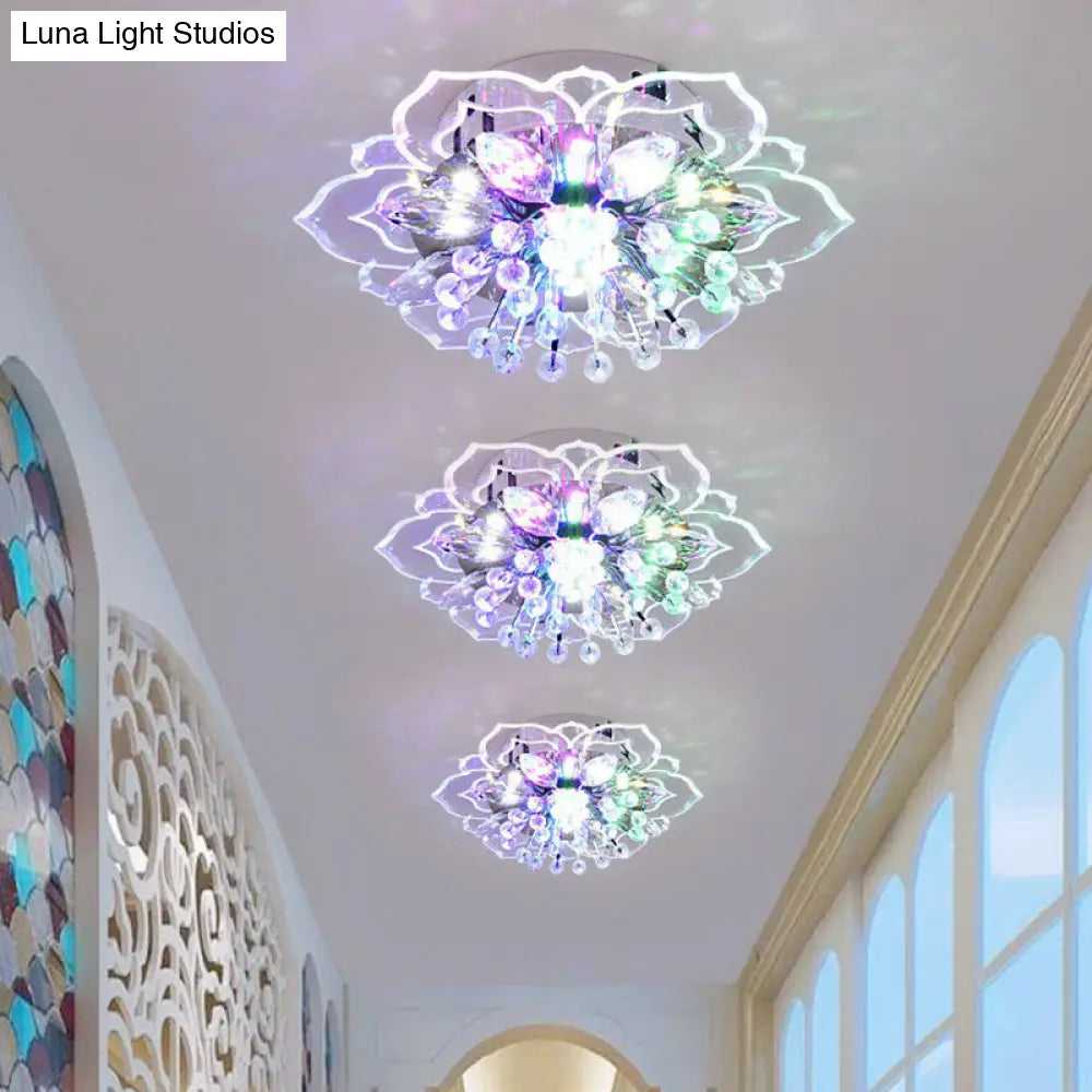 Contemporary Blossom Crystal Flush Ceiling Light - Clear Led Mount Fixture / Multi Color