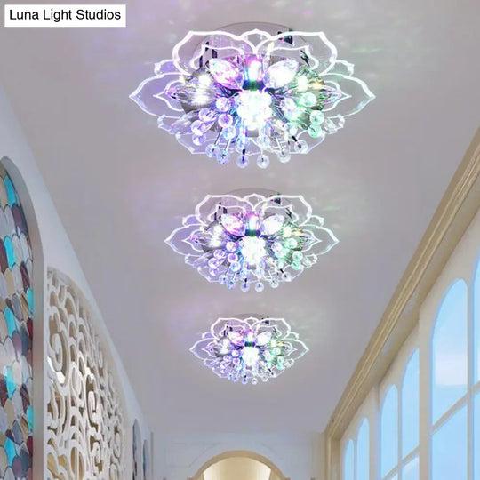 Contemporary Blossom Crystal Flush Ceiling Light - Clear Led Mount Fixture / Multi Color