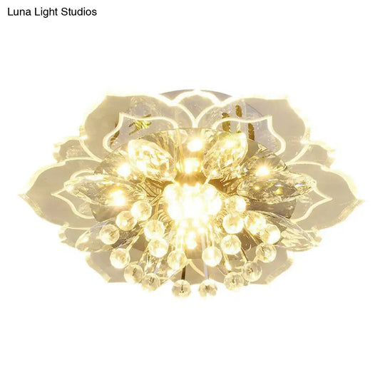 Contemporary Blossom Crystal Flush Ceiling Light - Clear Led Mount Fixture