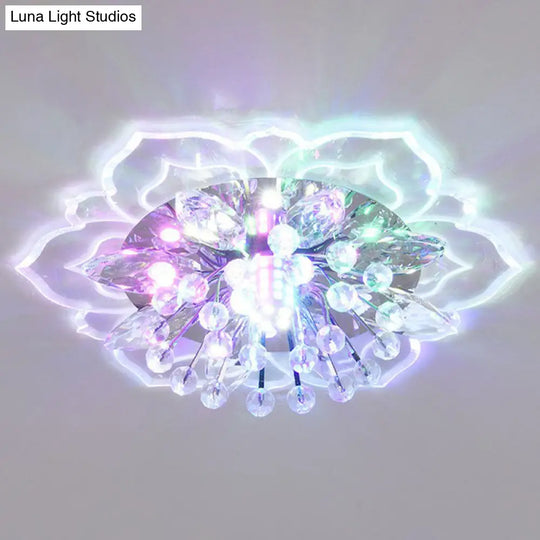 Contemporary Blossom Crystal Flush Ceiling Light - Clear Led Mount Fixture