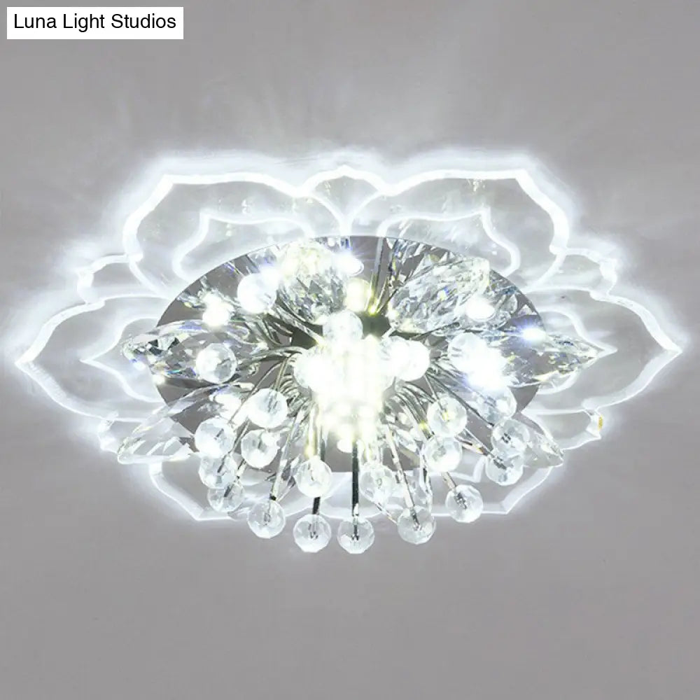 Contemporary Blossom Crystal Flush Ceiling Light - Clear Led Mount Fixture