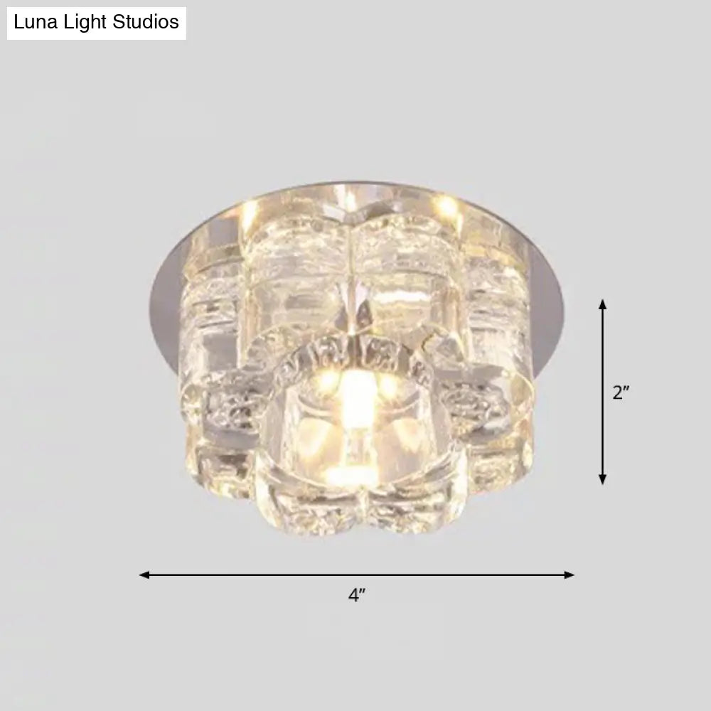 Contemporary Blossom Crystal Flush Ceiling Light - Clear Led Mount Fixture