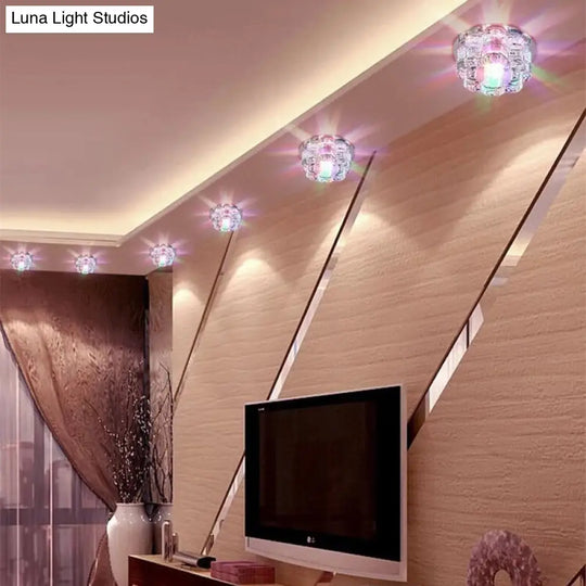 Contemporary Blossom Crystal Flush Ceiling Light - Clear Led Mount Fixture