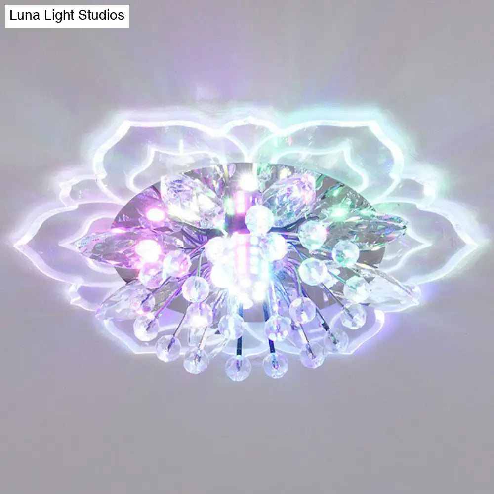 Contemporary Blossom Crystal Flush Ceiling Light - Clear Led Mount Fixture