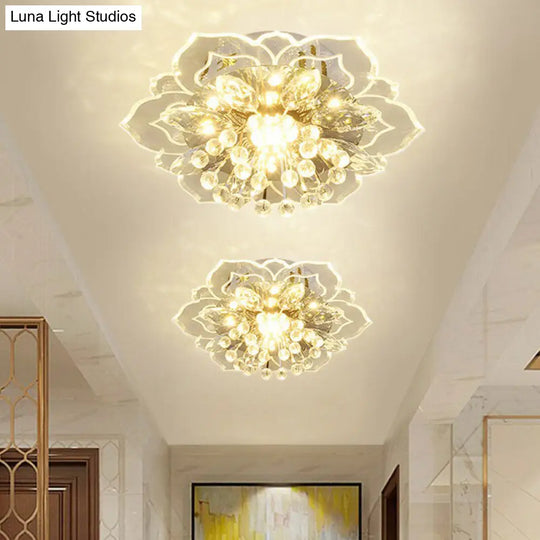 Contemporary Blossom Crystal Flush Ceiling Light - Clear Led Mount Fixture / Warm