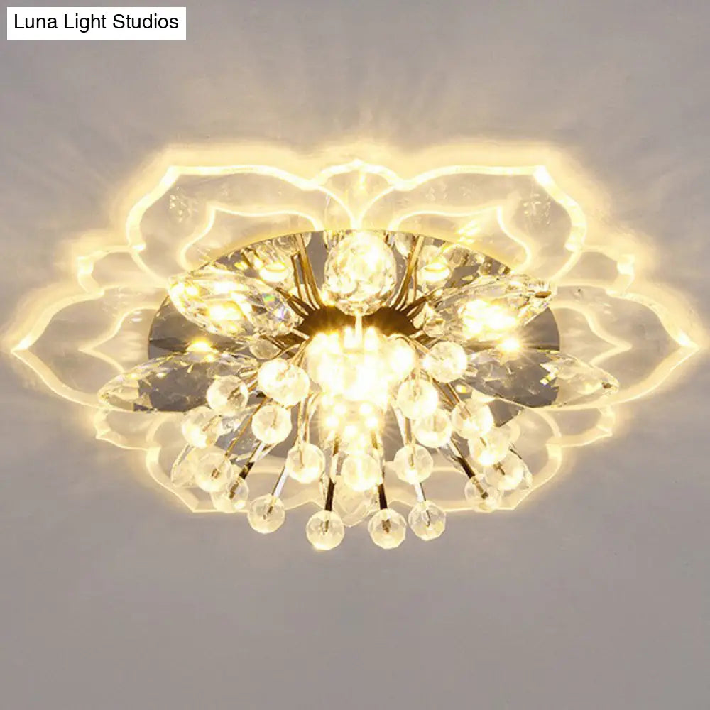 Contemporary Blossom Crystal Flush Ceiling Light - Clear Led Mount Fixture