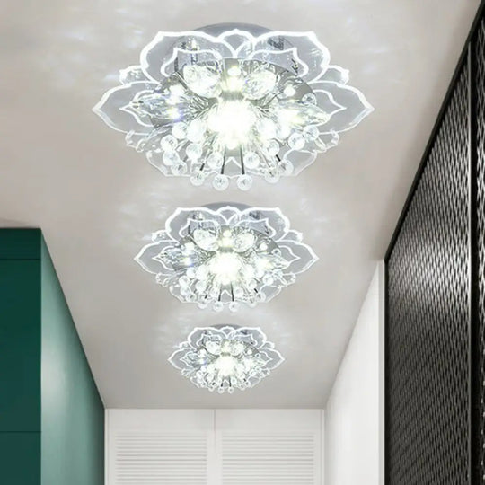 Contemporary Blossom Crystal Flush Ceiling Light - Clear Led Mount Fixture / White