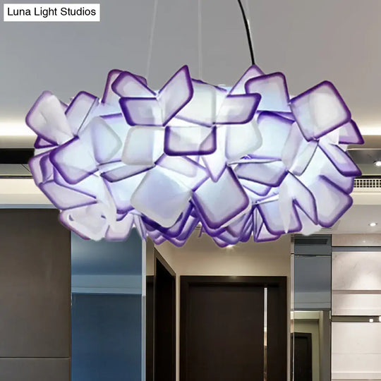 Contemporary Brown/Blue/Purple Blossom Drop Pendant Ceiling Lamp - 21/27.5 Wide 1-Light Acrylic