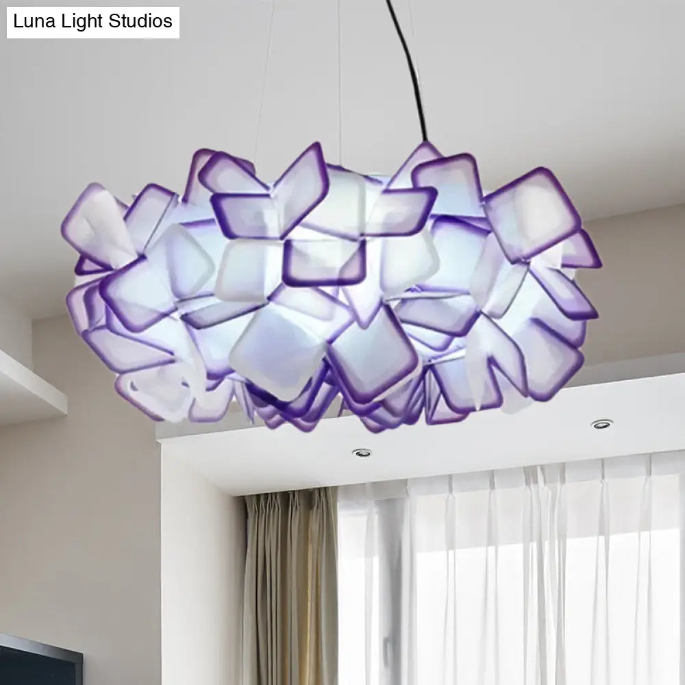 Contemporary Brown/Blue/Purple Blossom Drop Pendant Ceiling Lamp - 21/27.5 Wide 1-Light Acrylic